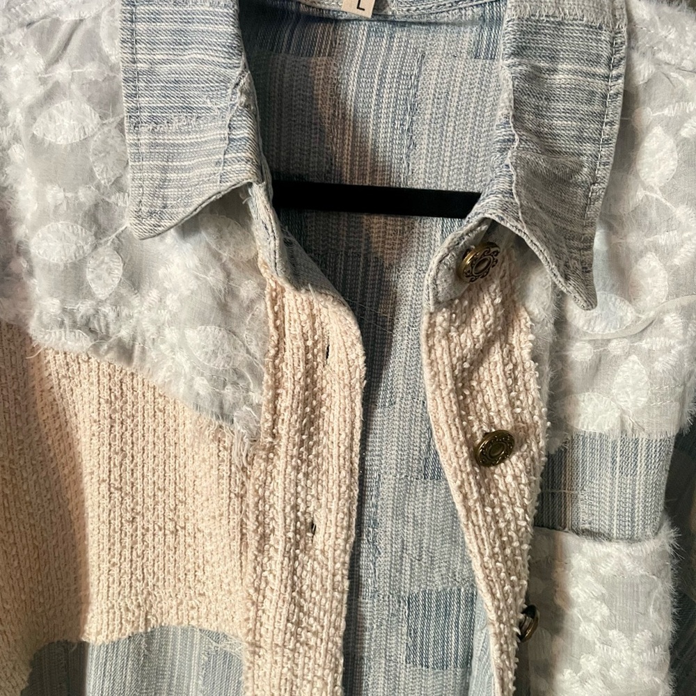 Pol Textured Patchwork Jacket In Cream And Gray. … - image 2